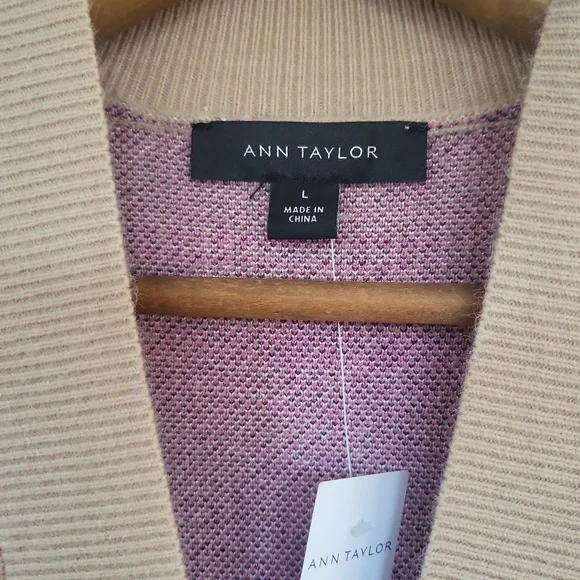 NWT Ann Taylor Preppy Tan & Pink Boyfriend Cardigan Sweater Sz L - Picture 5 of 12
